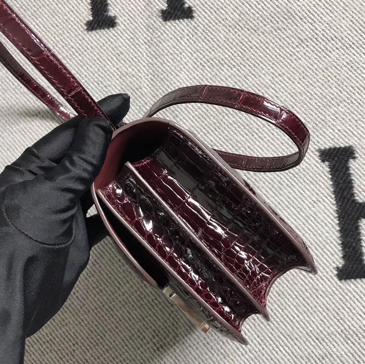 Hermes爱马仕 Constance 19 酒红色 原版皮 银扣
