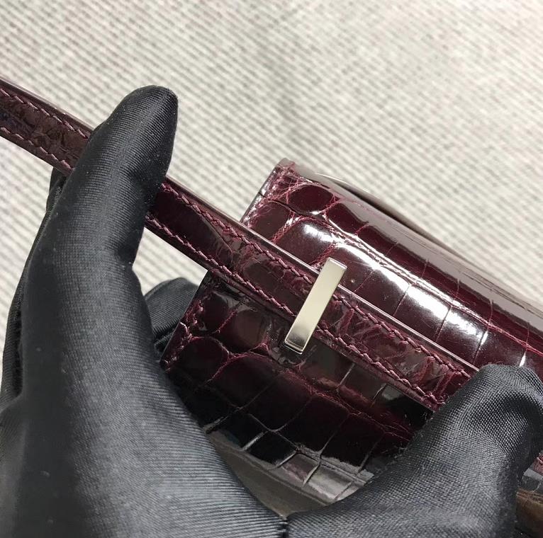 Hermes爱马仕 Constance 19 酒红色 原版皮 银扣