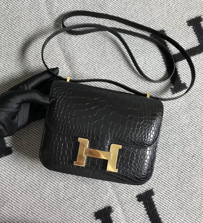 Hermes爱马仕 Constance 19 美洲黑雾面 原版皮 金扣
