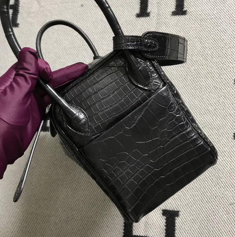 Hermes 爱马仕 雾面鳄鱼皮 Lindy 26CM 琳迪包 黑色银扣