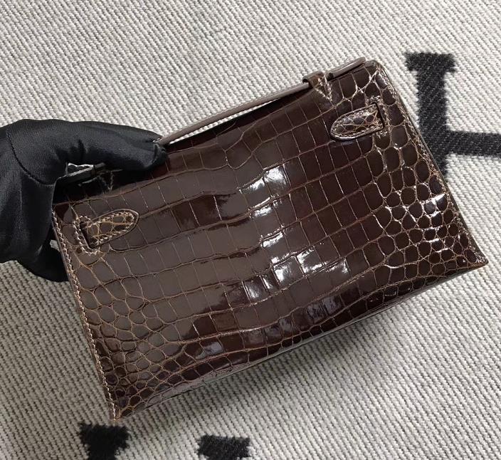 Hermès（爱马仕） Mini Kelly迷你凯莉 深咖啡色 银扣 22cm