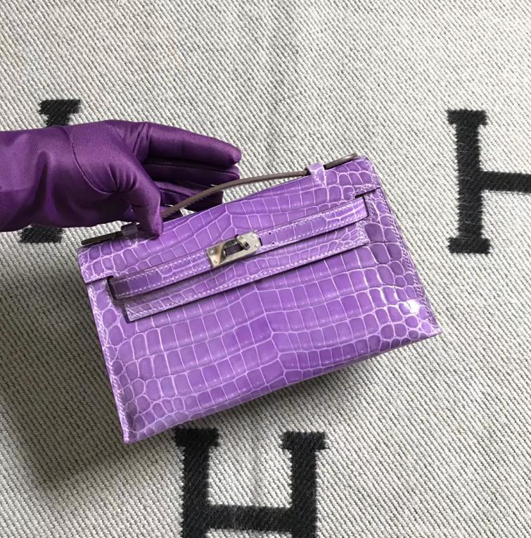 Hermès（爱马仕） Mini Kelly迷你凯莉 薰衣草紫 银扣 22cm