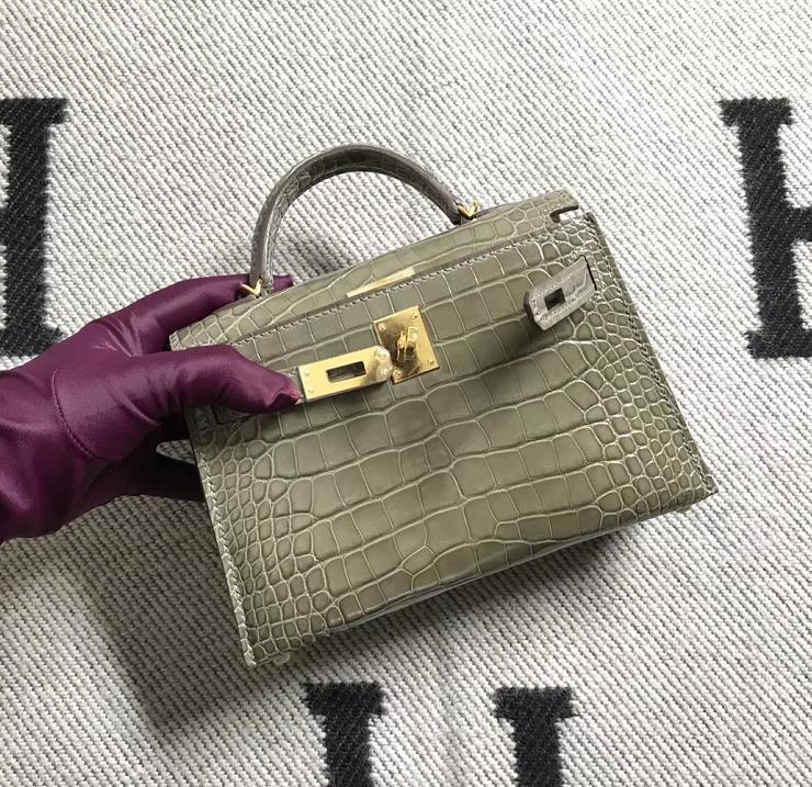 Mini Kelly 2代 美州鳄鱼皮 斑鸠灰 金扣 现货-拉尔森鳄鱼皮具定制 - 爱马仕包包官网 Mini Kelly 2代 美州鳄鱼皮 斑鸠灰 金扣 现货