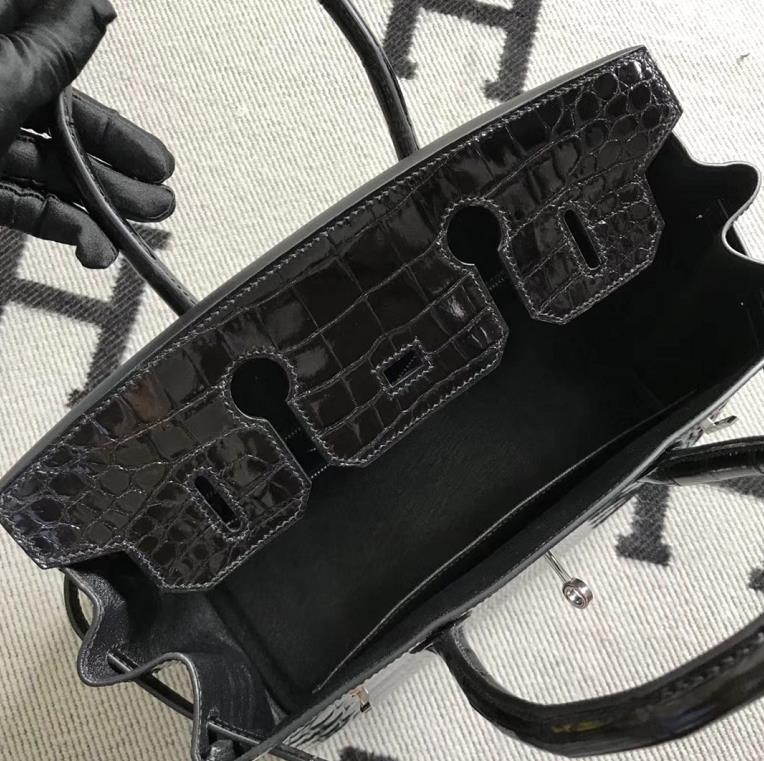 Hermès(爱马仕)Birkin 铂金包 黑色 银扣 30cm-拉尔森鳄鱼皮具定制 - 爱马仕包包官网 Hermès(爱马仕)Birkin 铂金包 黑色 银扣 30cm