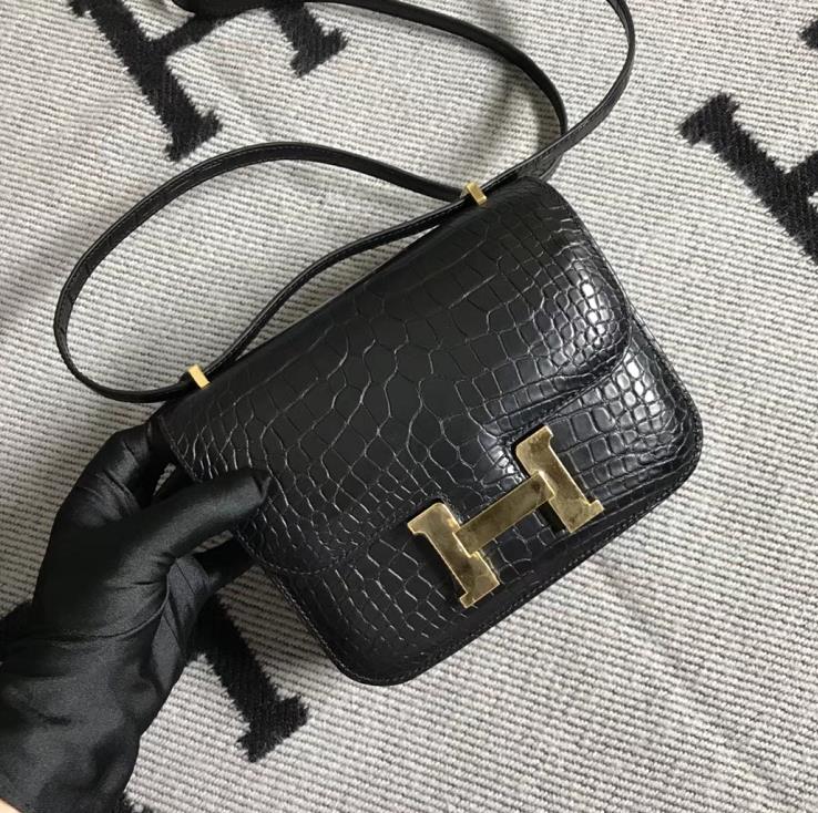Hermes爱马仕 Constance 19 美洲黑雾面 原版皮 金扣
