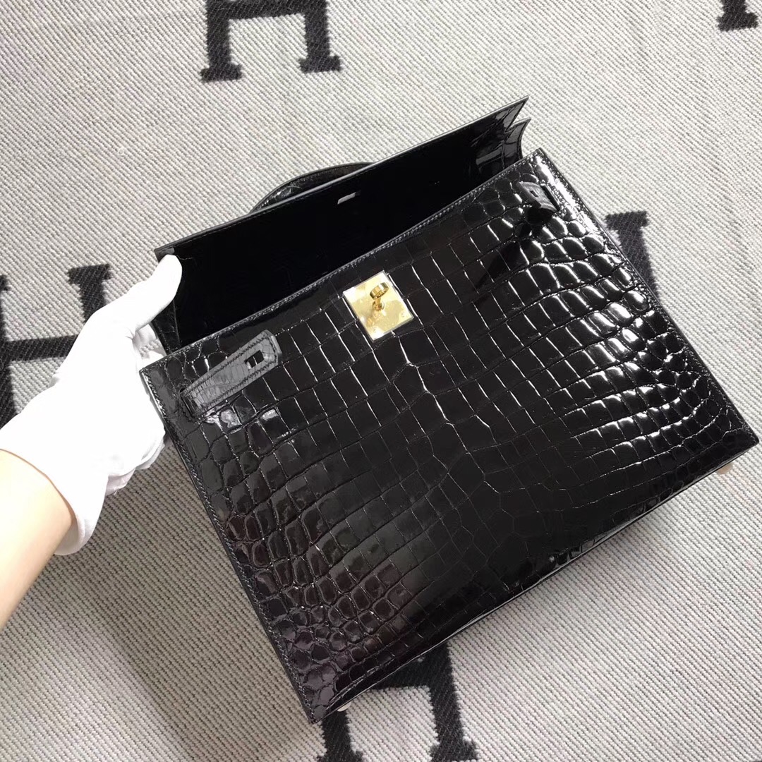 Hermès(爱马仕) Kelly凯莉包 黑色 金扣 32cm-拉尔森鳄鱼皮具定制 - 爱马仕包包官网 Hermès(爱马仕) Kelly凯莉包 黑色 金扣 32cm