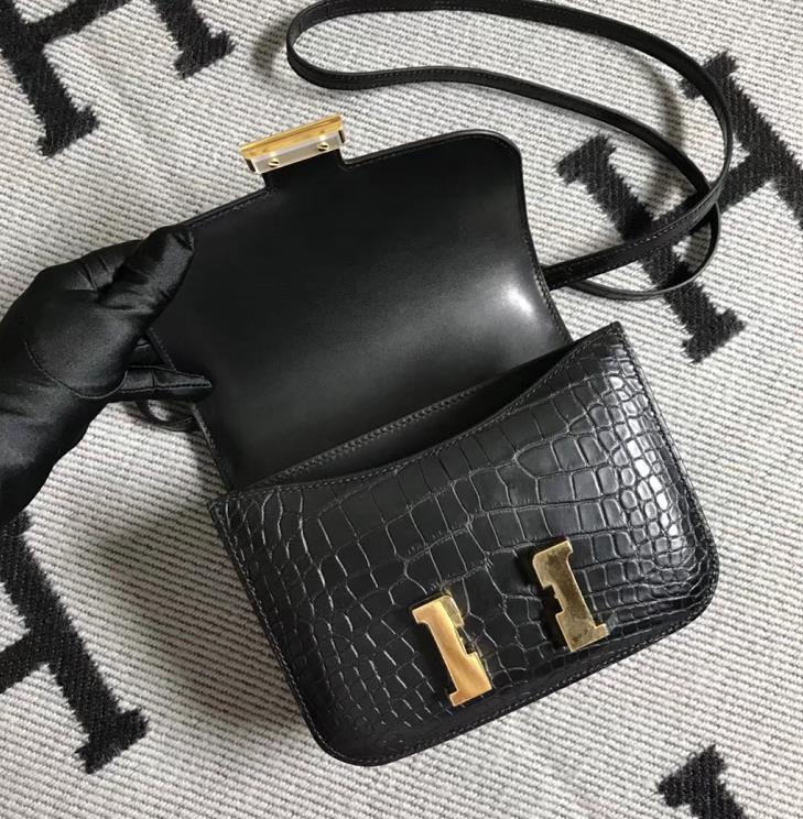 Hermes爱马仕 Constance 19 美洲黑雾面 原版皮 金扣-拉尔森鳄鱼皮具定制 - 爱马仕包包官网 Hermes爱马仕 Constance 19 美洲黑雾面 原版皮 金扣