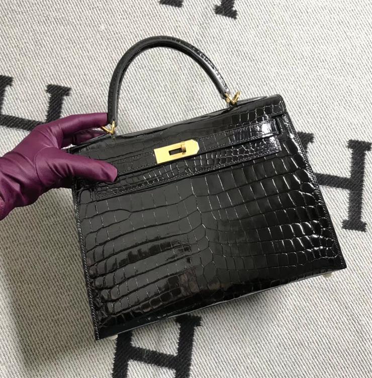 Hermès（爱马仕） Kelly凯莉包 黑色 金扣 28cm