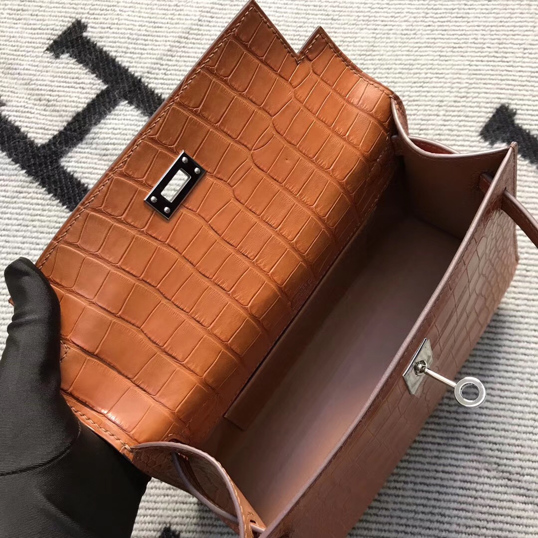 Hermès（爱马仕） Mini Kelly迷你凯莉 美洲 浅棕色 银扣 22cm