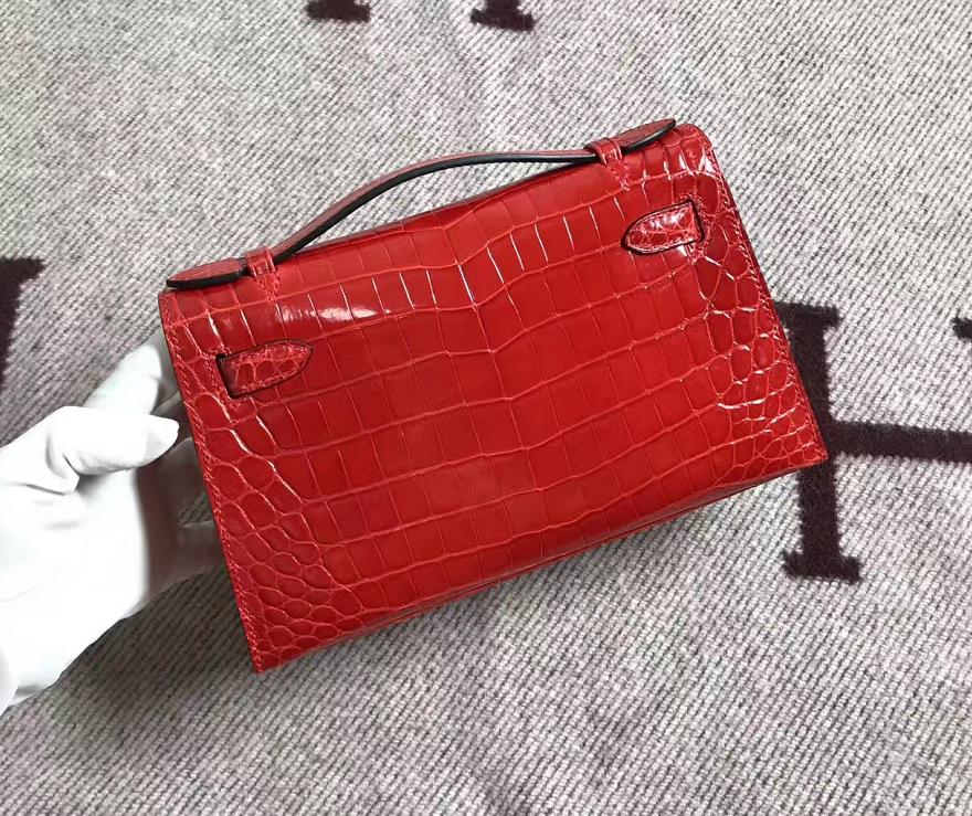 Hermès（爱马仕） Mini Kelly迷你凯莉 法拉利红 鳄鱼皮 金扣 22cm