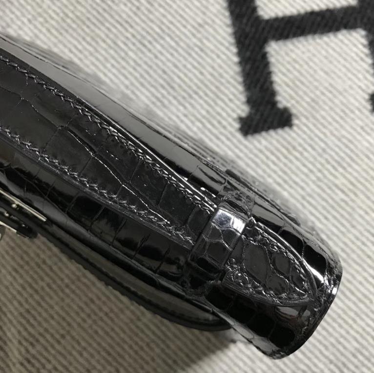 Hermès（爱马仕） Mini Kelly迷你凯莉 黑色 鳄鱼皮 银扣 22cm 二代