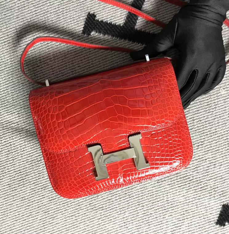 Hermes爱马仕 Constance 19 美洲法拉利红 原版皮 银扣