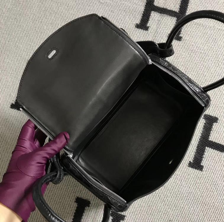 Hermes 爱马仕 雾面鳄鱼皮 Lindy 26CM 琳迪包 黑色银扣