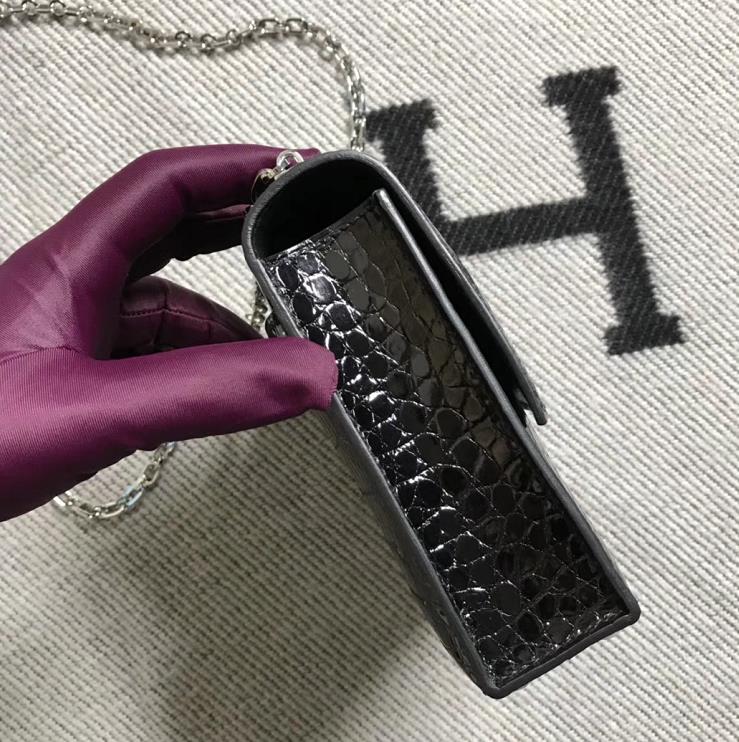 Hermes Verrou 机关枪 黑色亮面尼罗鳄 小号 银扣