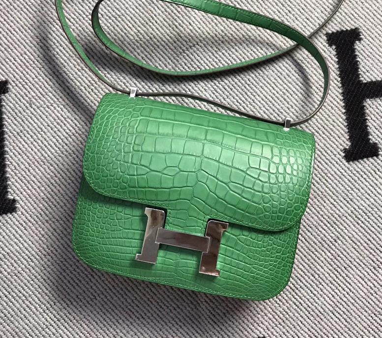Hermes爱马仕 Constance 19 绿色 美洲亚光 原版皮 银扣