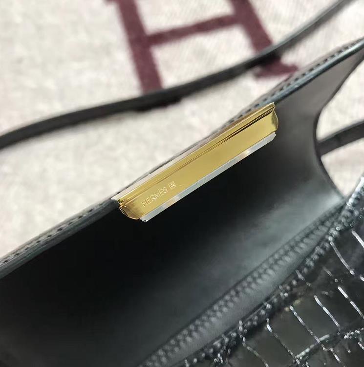 Hermes爱马仕 Constance 19 黑色 鳄鱼皮 金扣