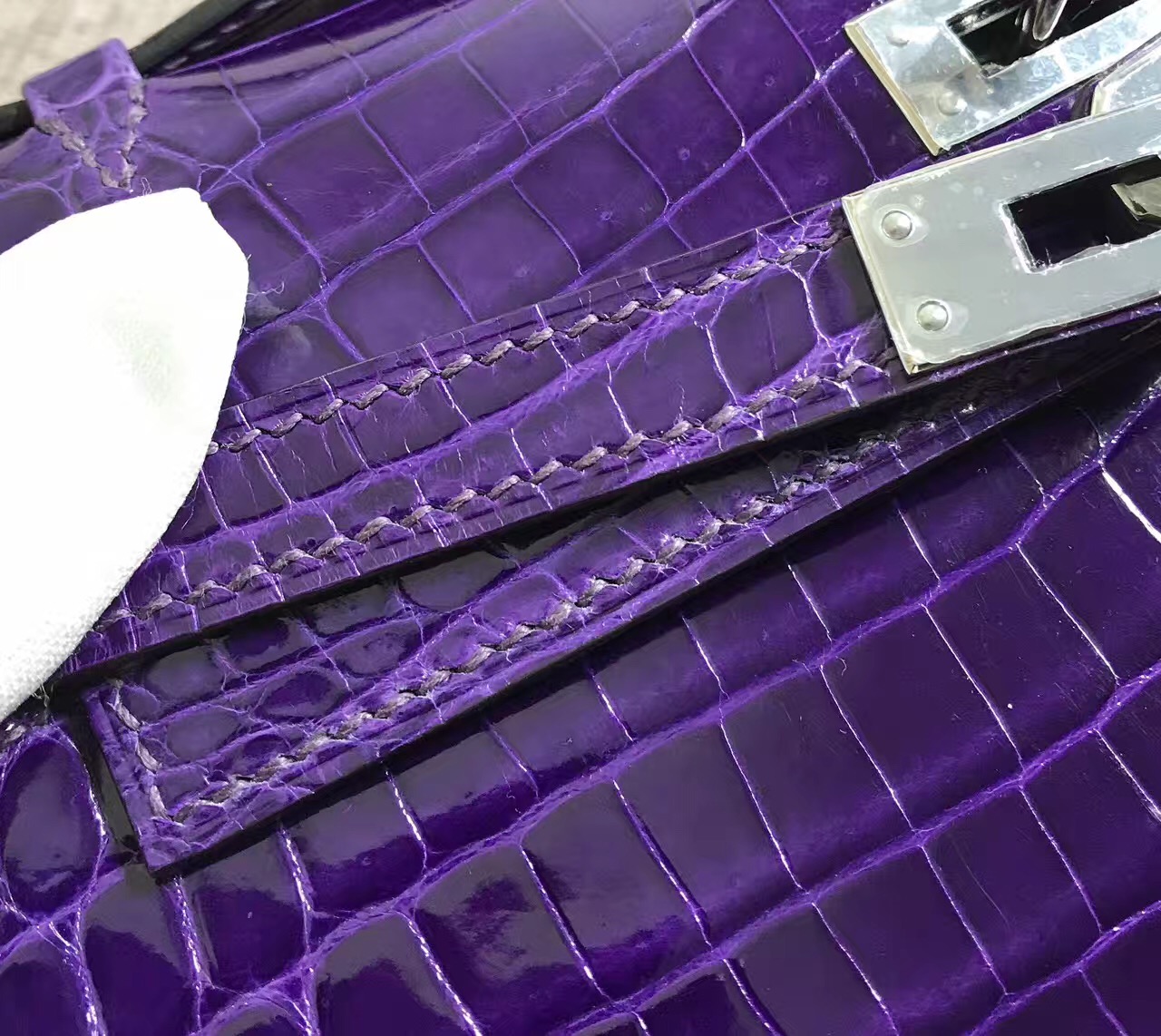 Hermès（爱马仕） Mini Kelly迷你凯莉 紫色 鳄鱼皮 银扣 22cm
