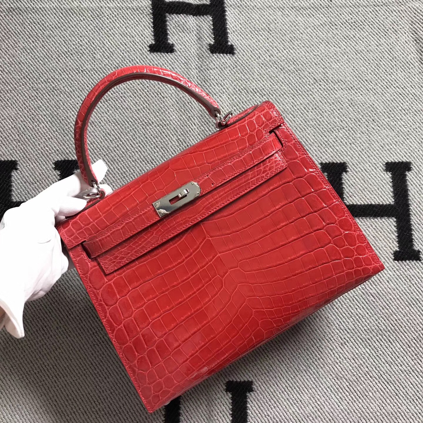 Hermès（爱马仕） Kelly凯莉包 西瓜红 银扣 28cm