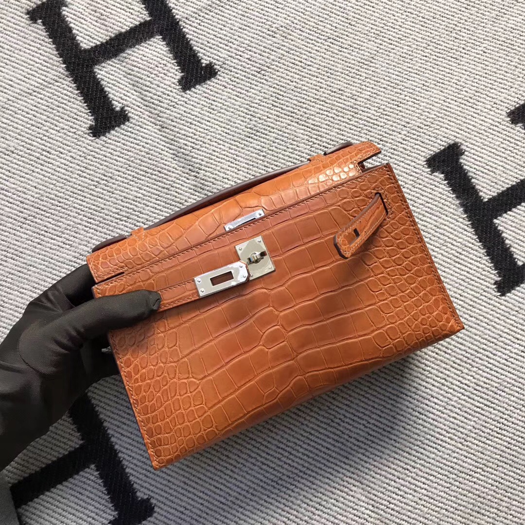 Hermès（爱马仕） Mini Kelly迷你凯莉 美洲 浅棕色 银扣 22cm