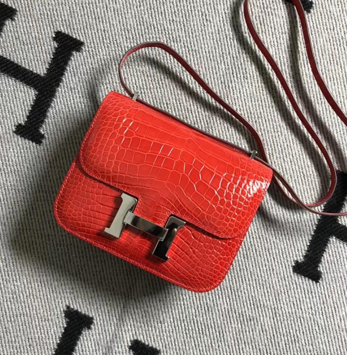 Hermes爱马仕 Constance 19 美洲法拉利红 原版皮 银扣