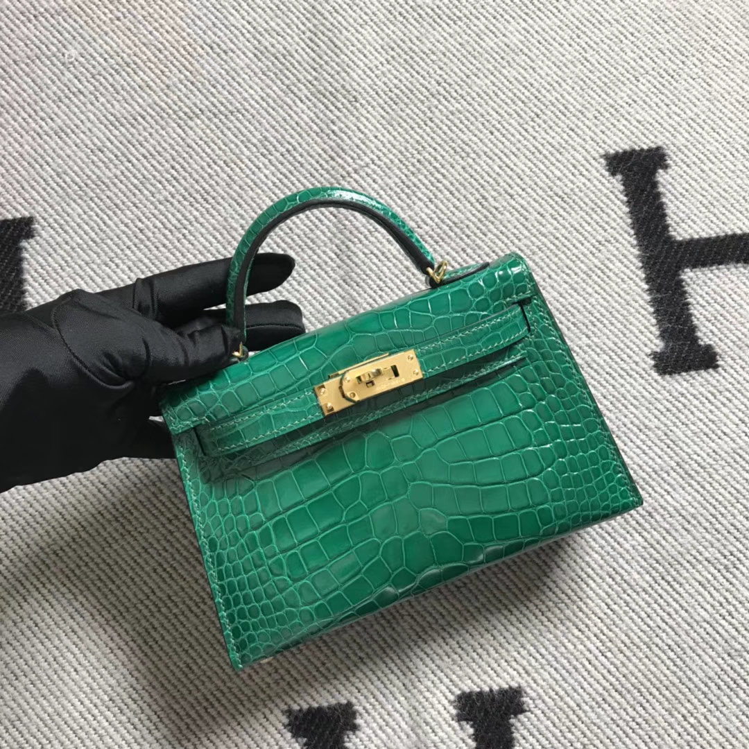 MiniKelly 2代 迷你凯莉包 美洲鳄鱼皮 绿色金扣-拉尔森鳄鱼皮具定制 - 爱马仕包包官网 MiniKelly 2代 迷你凯莉包 美洲鳄鱼皮 绿色金扣