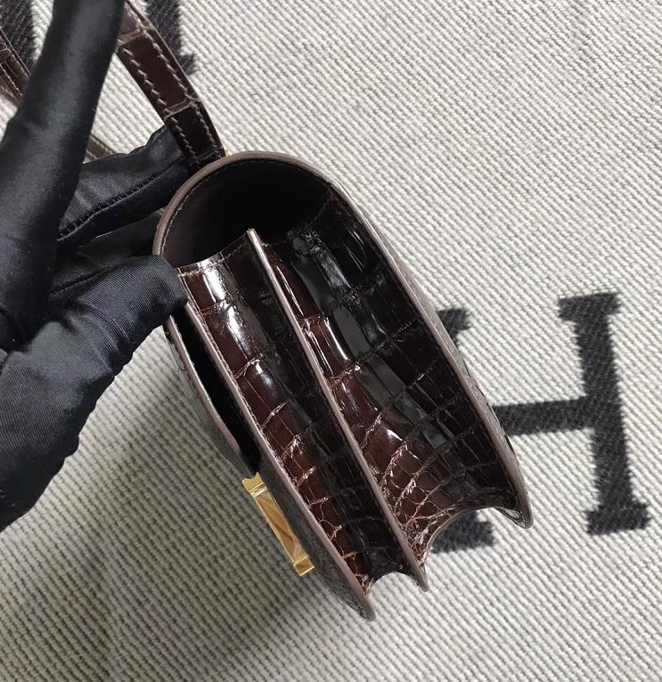 Hermes爱马仕 Constance 19 深啡色 原版皮 金扣
