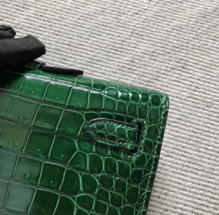 Hermes KellyCut 手拿包 鳄鱼皮 湾鳄 祖母绿 银扣