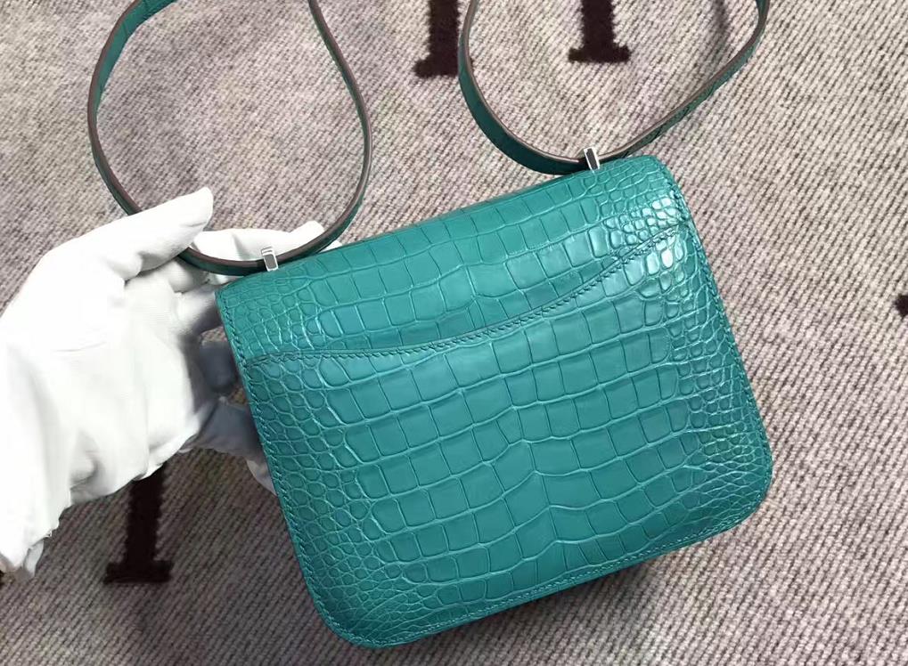 Hermes爱马仕 Constance 19 孔雀绿 美洲鳄亚光 银扣-拉尔森鳄鱼皮具定制 - 爱马仕包包官网 Hermes爱马仕 Constance 19 孔雀绿 美洲鳄亚光 银扣
