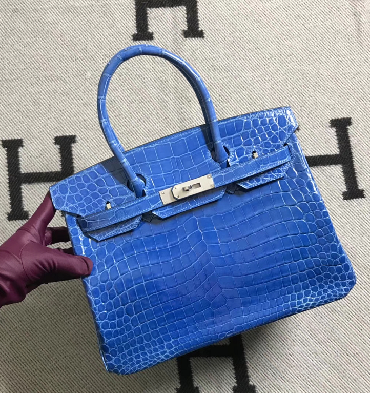 Hermès(爱马仕)Birkin 铂金包 天蓝色 银扣 30cm-拉尔森鳄鱼皮具定制 - 爱马仕包包官网 Hermès(爱马仕)Birkin 铂金包 天蓝色 银扣 30cm