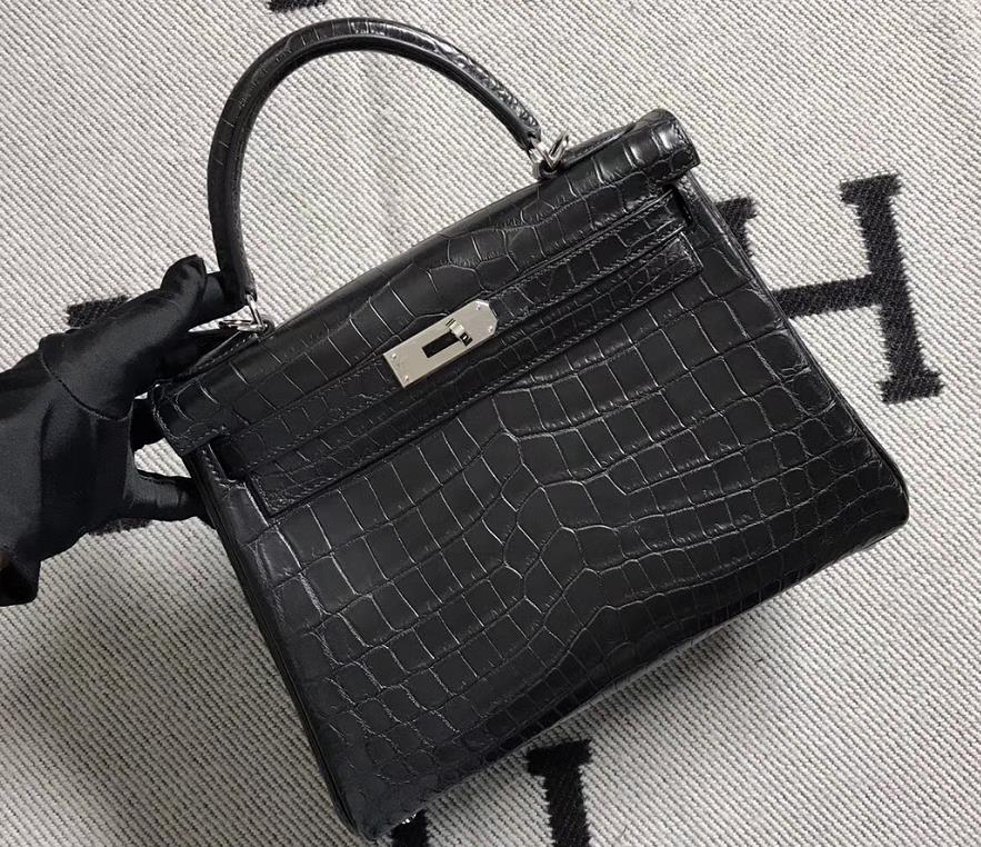 Hermès（爱马仕） Kelly凯莉包 亚黑 银扣 28cm