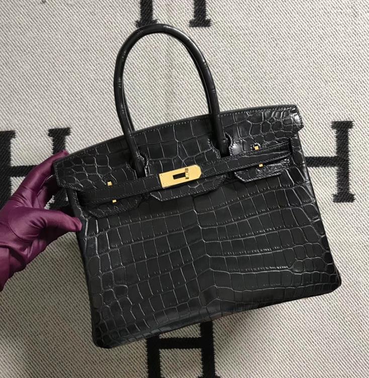 Hermès（爱马仕）Birkin 铂金包 黑雾面 金扣 30cm
