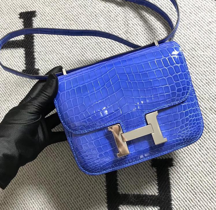 Hermes爱马仕 Constance 19 希腊蓝  原版皮 银扣