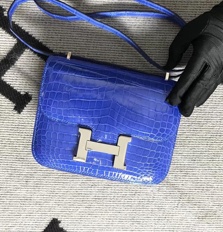 Hermes爱马仕 Constance 19 希腊蓝  原版皮 银扣