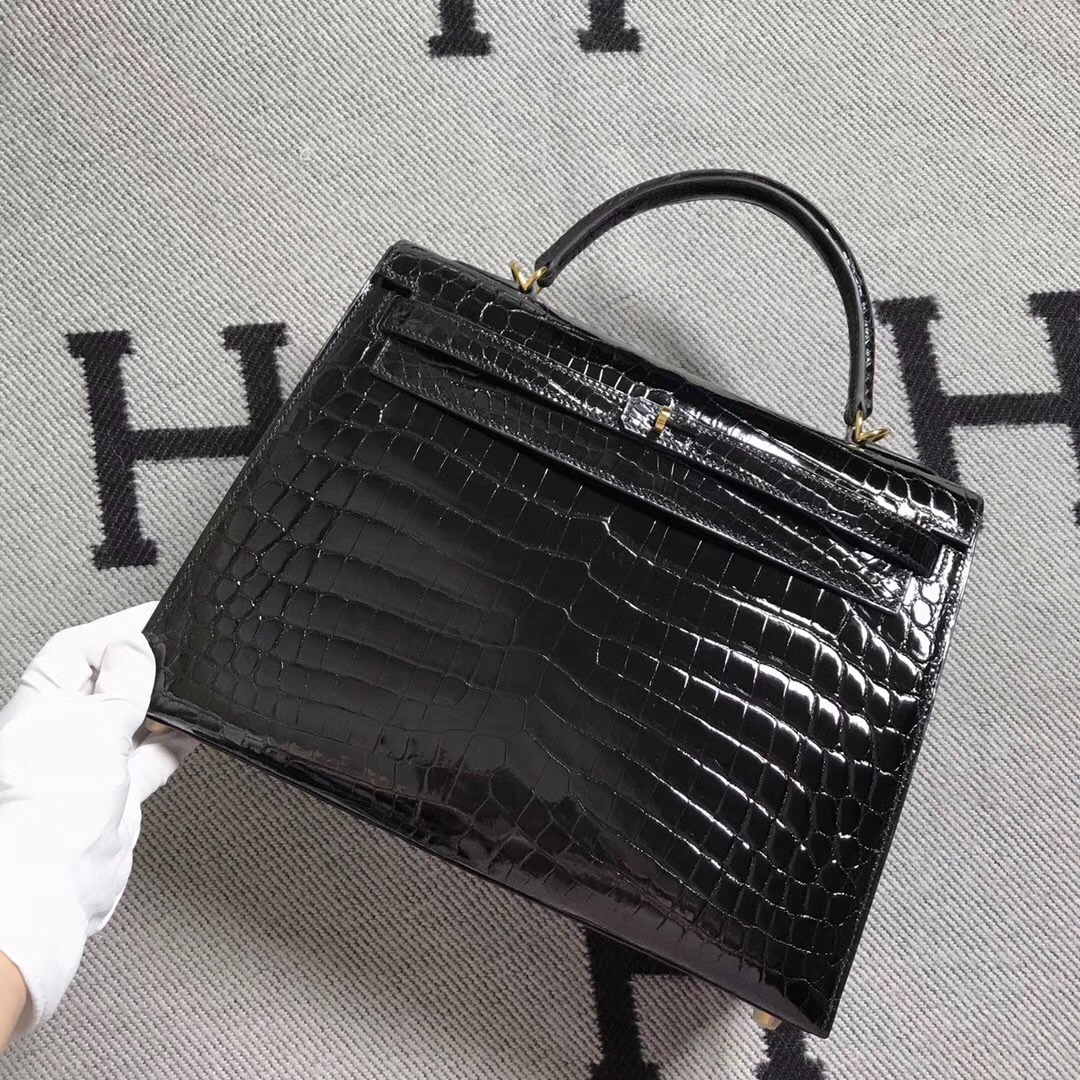 Hermès（爱马仕） Kelly凯莉包 黑色 金扣 32cm