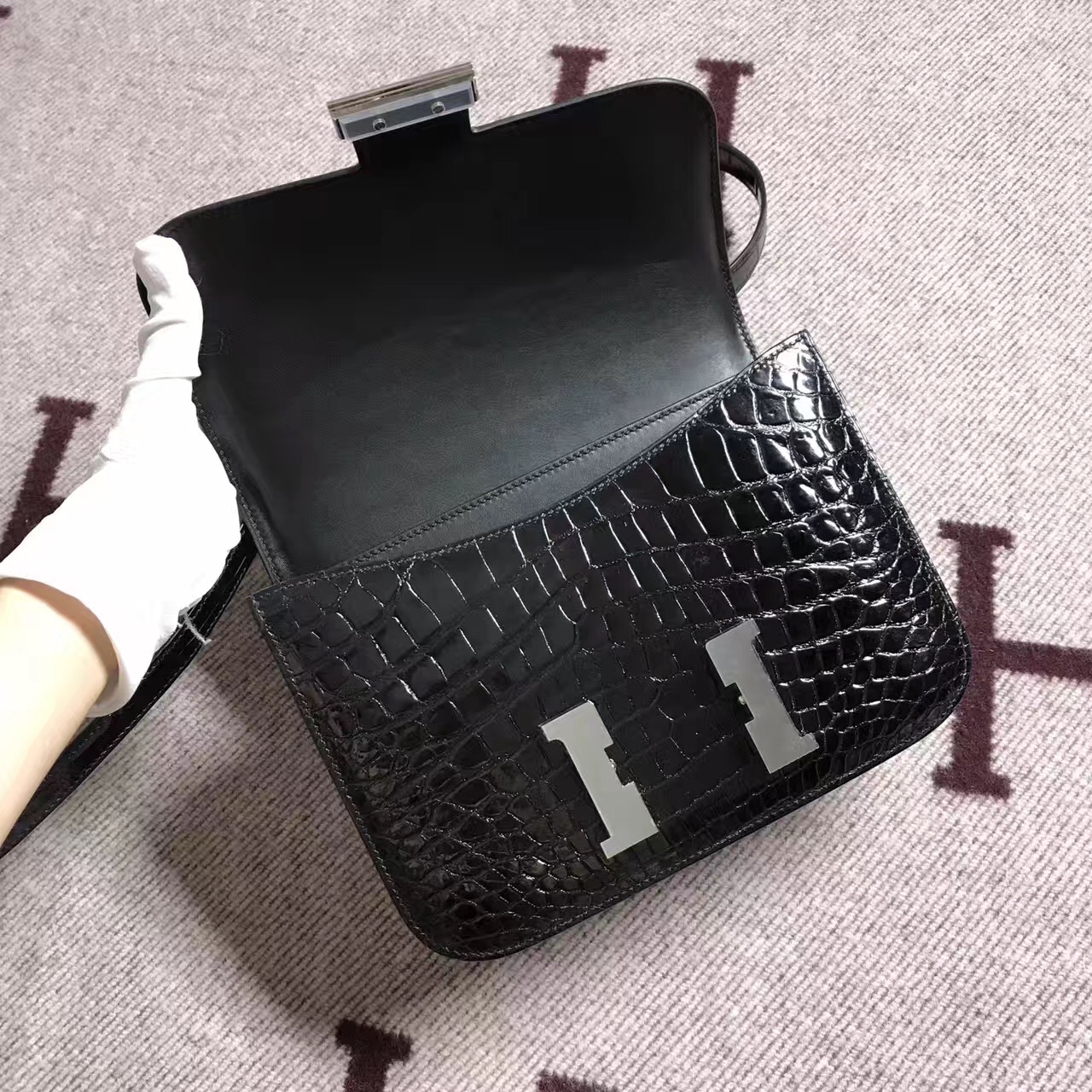 Hermes爱马仕 Constance 24 黑色 原版皮 银扣