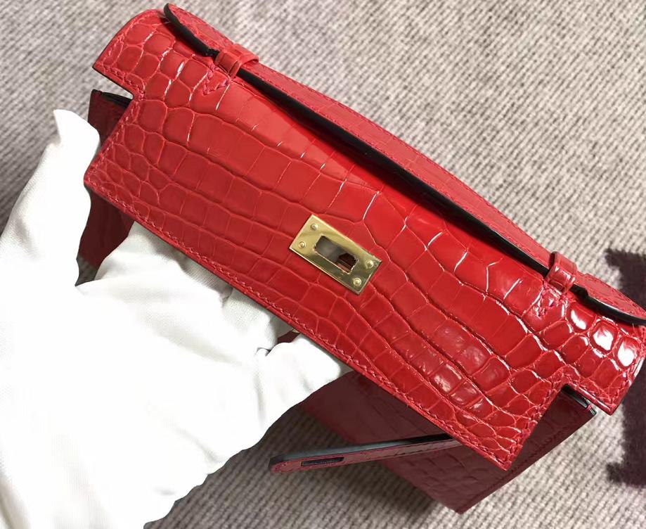Hermès（爱马仕） Mini Kelly迷你凯莉 法拉利红 鳄鱼皮 金扣 22cm