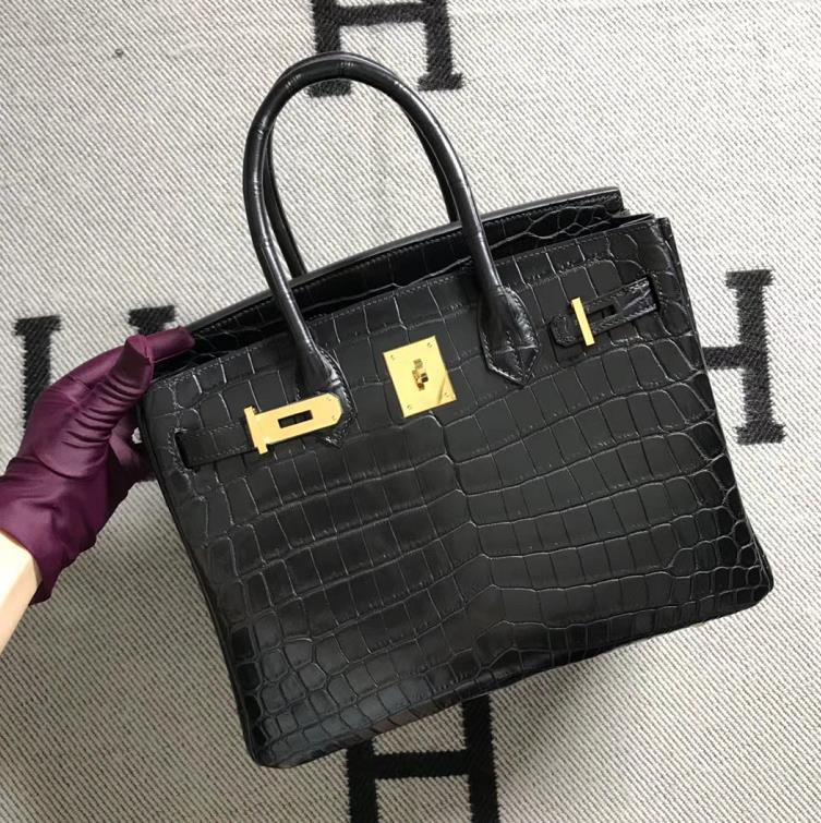 Hermès（爱马仕）Birkin 铂金包 黑雾面 金扣 30cm