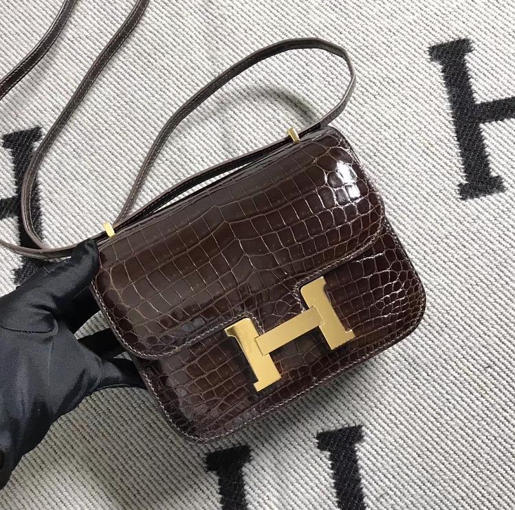 Hermes爱马仕 Constance 19 深啡色 原版皮 金扣