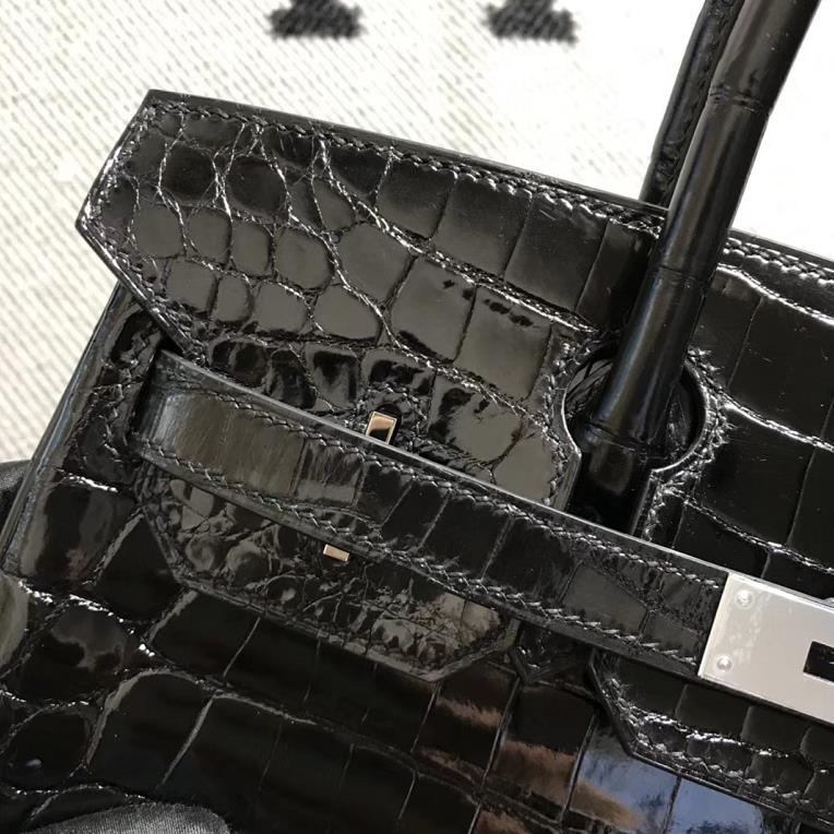 Hermès(爱马仕)Birkin 铂金包 黑色 银扣 30cm-拉尔森鳄鱼皮具定制 - 爱马仕包包官网 Hermès(爱马仕)Birkin 铂金包 黑色 银扣 30cm