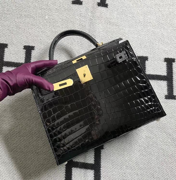 Hermès(爱马仕) Kelly凯莉包 黑色 金扣 28cm-拉尔森鳄鱼皮具定制 - 爱马仕包包官网 Hermès(爱马仕) Kelly凯莉包 黑色 金扣 28cm