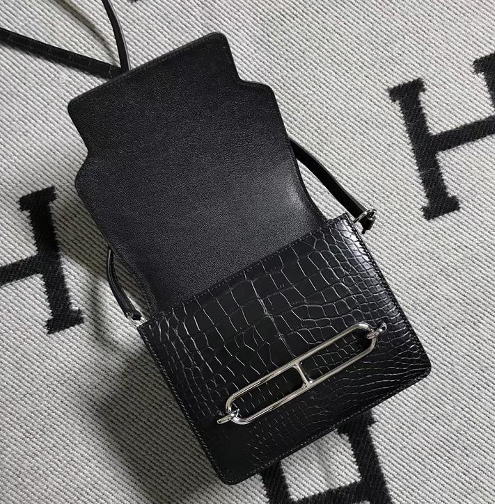 Hermes Roulis 猪鼻子包 美洲鳄鱼皮 黑色银扣