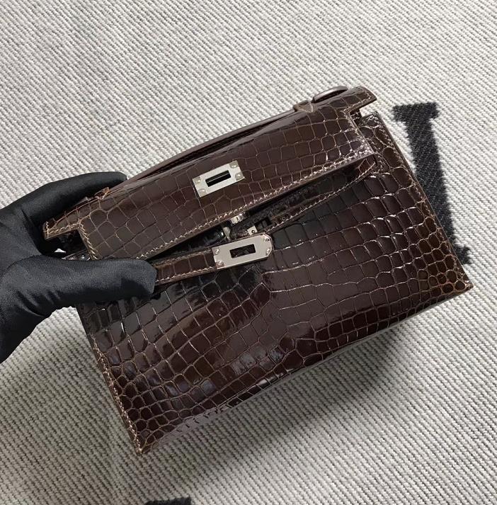 Hermès（爱马仕） Mini Kelly迷你凯莉 深咖啡色 银扣 22cm
