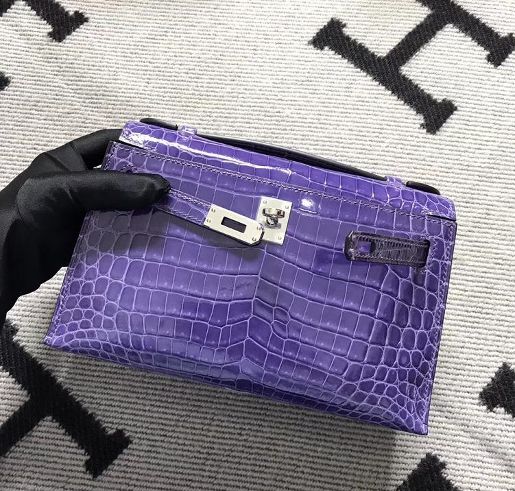 Hermès(爱马仕) Mini Kelly迷你凯莉 水晶紫 银扣 22cm-拉尔森鳄鱼皮具定制 - 爱马仕包包官网 Hermès(爱马仕) Mini Kelly迷你凯莉 水晶紫 银扣 22cm