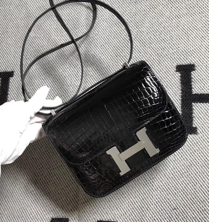 Hermes爱马仕 Constance 19 黑色 亮面 银扣-拉尔森鳄鱼皮具定制 - 爱马仕包包官网 Hermes爱马仕 Constance 19 黑色 亮面 银扣