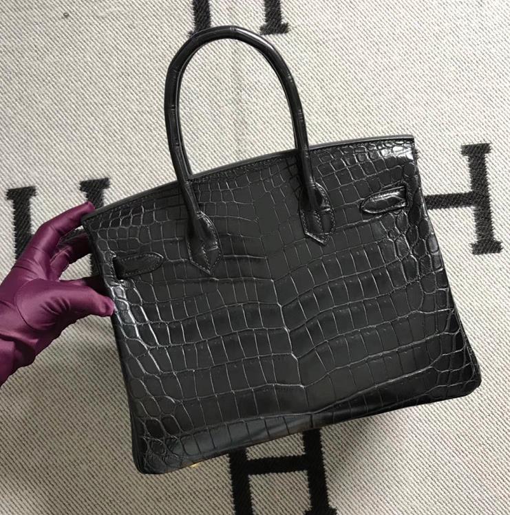 Hermès（爱马仕）Birkin 铂金包 黑雾面 金扣 30cm