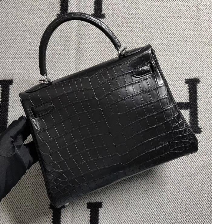 Hermès（爱马仕） Kelly凯莉包 亚黑 银扣 28cm