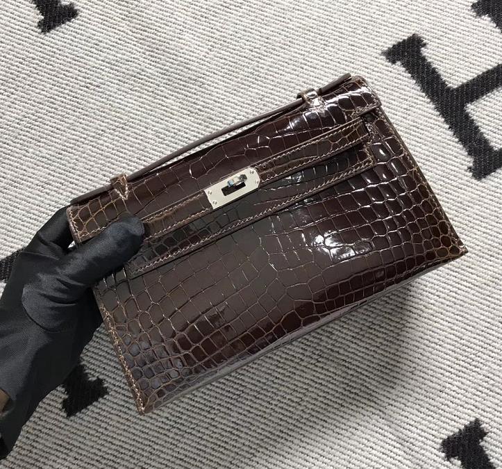Hermès（爱马仕） Mini Kelly迷你凯莉 深咖啡色 银扣 22cm