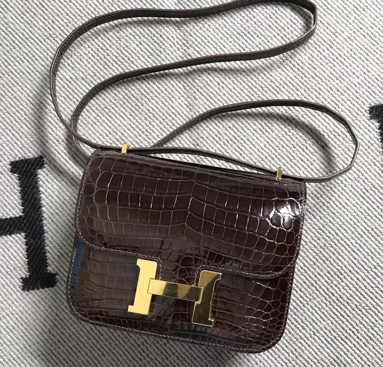 Hermes爱马仕 Constance 19 深啡色 原版皮 金扣