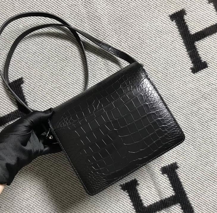 Hermes Roulis 猪鼻子包 美洲鳄鱼皮 黑色银扣-拉尔森鳄鱼皮具定制 - 爱马仕包包官网 Hermes Roulis 猪鼻子包 美洲鳄鱼皮 黑色银扣