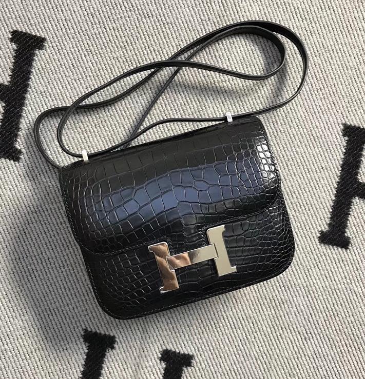 Hermes爱马仕 Constance 19 美洲土黑雾面  原版皮 银扣